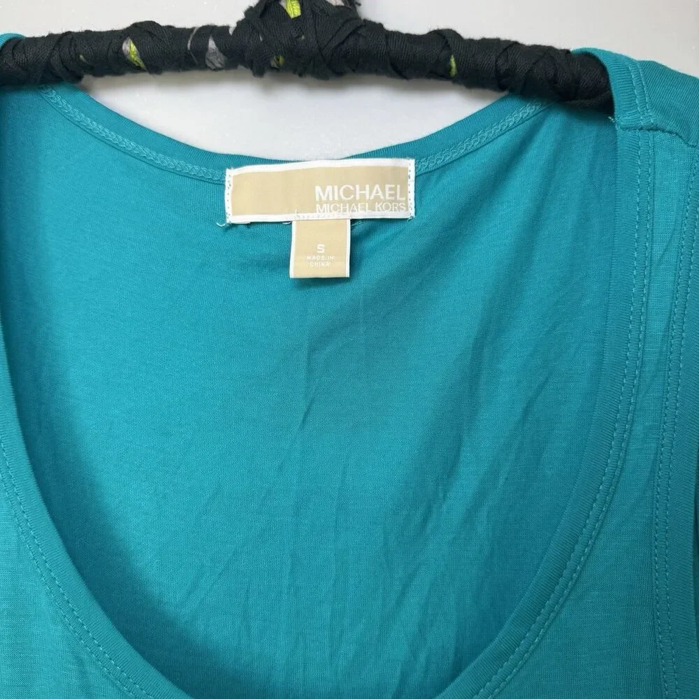 Michael Kors Teal Embellished Rhinestone Y2K Tank Top Sz XS Bling